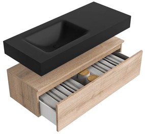 Zaro Alan badmeubel 110cm washed oak 1 lade met vrijhangende wastafel cloud links 1 kraangat urban