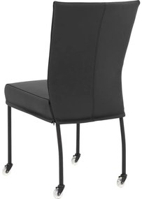 Goossens Eetkamerstoel Funk Zwarte Poten zwart leer leuning en met wielen, modern design
