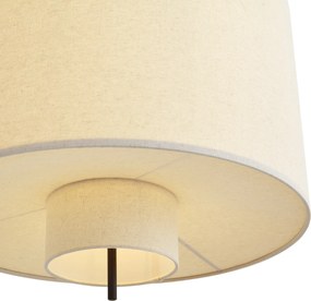 Japandi hanglamp zwart met witte linnen kap 50cm - Rieu
