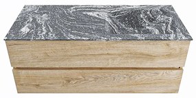 Mondiaz Vica DLux badmeubel 120cm washed oak 2 lades met wastafel lava rechts 1 kraangat