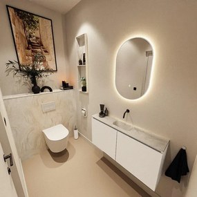 MONDIAZ TURE-DLUX 100cm toiletmeubel Talc. EDEN wastafel Ostra positie midden. Zonder kraangat. TUREDX100TALM0OST