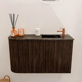 Mondiaz Joya DLux 70cm toiletmeubel ronding links walnut met wastafel faye rechts 1 kraangat lava