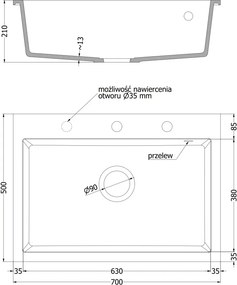 Mexen Elix granieten spoelbak 1-komerig 700 x 500 mm, wit, gouden sifon - 6526701005-20-G
