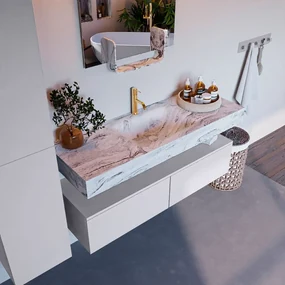 Mondiaz Alan DLux badmeubel 130cm cale 2 lades met wastafel glace midden 1 kraangat