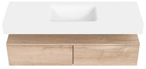 Zaro Alan badmeubel 140cm washed oak 2 lades met vrijhangende wastafel cloud midden zonder kraangat talc