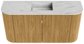 Mondiaz Joya DLux 85cm toiletmeubel ronding links/rechts oak met wastafel faye midden zonder kraangat opalo