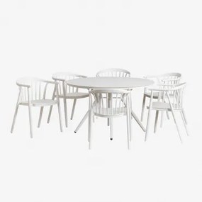 Valerie Ronde Aluminium Tafelset Ø125 Cm En 6 Ivor Tuinstoelen Van Polypropyleen Gardenia Wit - Sklum