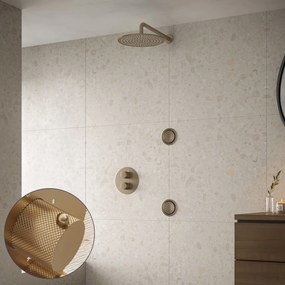 Saniclear Brass Curved inbouw regendouche 30cm met ronde massagejets en muurarm geborsteld messing - mat goud