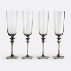 Set van 4 champagneglazen in gerookt glas, Venelli