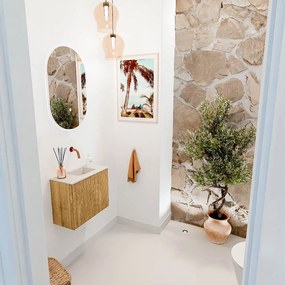 Mondiaz Joya DLux 50cm toiletmeubel oak met wastafel faye rechts zonder kraangat meli