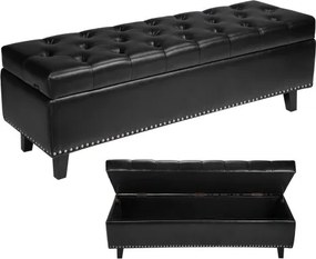 VEVOR Ottoman bank (415 x 1305 x 440 mm) van PU-leer met houten poten, opbergruimte en knoopsluiting, moderne schoenenbank met een draagvermogen van 300 kg, bedbank, slaapkamerbank voor woonkamer, zwart