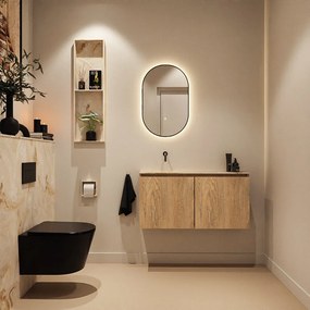 Mondiaz Ture DLux toiletmeubel 100cm washed oak met wastafel frappe links zonder kraangat