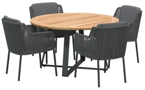 4 Seasons Outdoor Bernini tuinset met Basso tafel teak Ø 130 cm Tuinset houtkleur weerbestendig