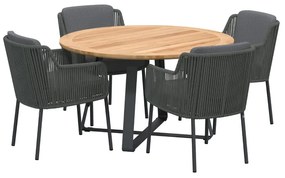 4 Seasons Outdoor Bernini eetset met Basso tafel teak Ø 130 cm  Tuinset    houtkleur weerbestendig