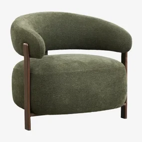Jolie Chenille Stoffen Fauteuil Bruin – Donker Hout & Stof Chenille Groen – Salie - Sklum