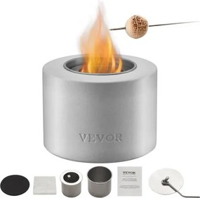 VEVOR vuurkorf, Φ127x108mm, tafelhaard, decoratie voor binnen en buiten, vuurschaal voor ontsmettingsalcohol, smoresmaker, voor terras en balkon met brandblusserhoes, cilinder lichtgrijs