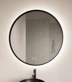 Gliss Design Athena ronde spiegel mat zwart 70cm met verlichting en verwarming