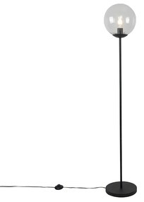 Art Deco vloerlamp zwart met helder glas - Pallon Art Deco E27 Binnenverlichting Lamp