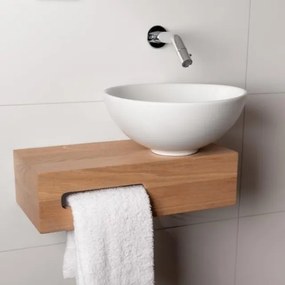 Wiesbaden Oak houten toiletset compleet met Hotbath inbouwkraan, waskom rechts, houten blad, sifon en afvoerplug Geborsteld Nikkel sw12944/sw12950/sw23942/sw296023/sw440853/