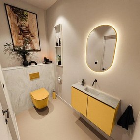 MONDIAZ TURE-DLUX 80cm toiletmeubel Ocher. EDEN wastafel Ostra positie midden. Zonder kraangat. TUREDX80OCHM0OST