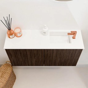Mondiaz Joya 80cm toiletmeubel walnut met wastafel faye rechts 1 kraangat talc