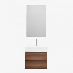 Badkamermeubelset Van Hout En Essenhoutfineer Met Geïntegreerde Wastafel Ona Donker Hout & Rectangular Led And Antifog 60x90 Cm Kirvex & Bruin - Sklum