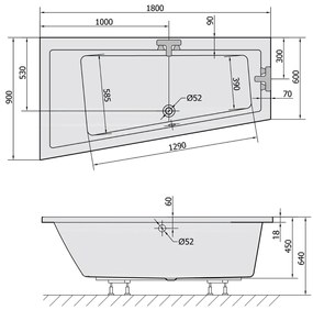 Polysan Andra Slim asymmetrisch bad links 180x90x45cm wit