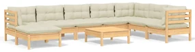 vidaXL 9-delige Loungeset met crèmekleurige kussens massief grenenhout