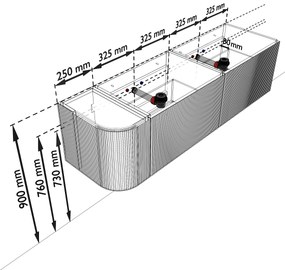 Mondiaz Kurve 155cm badmeubel ronding links oak met 2 lades en 1 deur en wastafel cloud dubbel/rechts zonder kraangat urban