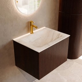Mondiaz Kurve-dlux 60cm badmeubel ruby met 1 lade en wastafel cloud midden 1 kraangat opalo