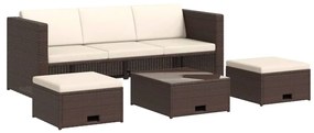 vidaXL 4-delige Loungeset met kussens poly rattan bruin