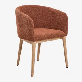 Bunia Gestoffeerde Eetkamerstoel Met Armleuningen Natuurlijk Hout & Terracotta Bouclé - Sklum