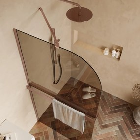 Saniclear Dawn afgeronde inloopdouche 120cm geborsteld koper met bronsglas en handdoekhouder