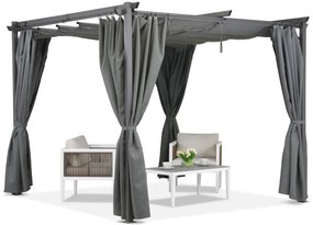 Antraciet terraspergola met gordijnen La Palma 3x3 Garden Point