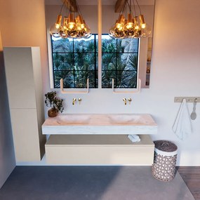 Mondiaz Alan DLux badmeubel 150cm linen 1 lade met wastafel opalo dubbel zonder kraangat
