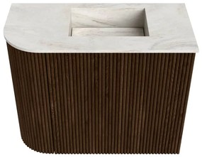 Mondiaz Joya DLux 50cm toiletmeubel ronding links walnut met wastafel faye rechts 1 kraangat ostra