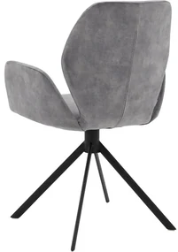 Goossens Eetkamerstoel Hera grijs velvet stof met armleuning, modern design