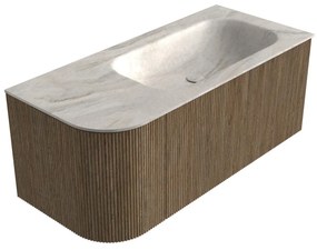 Mondiaz Kurve-dlux 105cm badmeubel ronding links dusk met 1 lade en deur en wastafel big small rechts zonder kraangat ostra