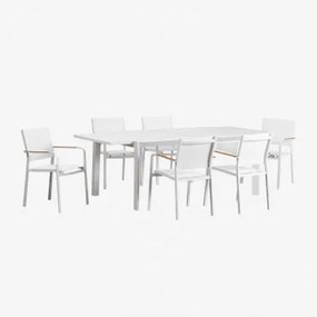 Rechthoekige Uitschuifbare Starmi-tafelset, 180x240-100 Cm, En 6 Stapelbare Archer Aluminium Tuinstoelen. Gardenia Wit - Sklum