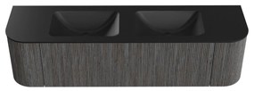 Mondiaz Kurve 170cm badmeubel ronding links/rechts shadow met 1 lade en 2 deuren en wastafel cloud dubbel zonder kraangat urban