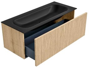 Mondiaz Kurve 110cm badmeubel oak met 1 lade en wastafel big medium midden 1 kraangat urban