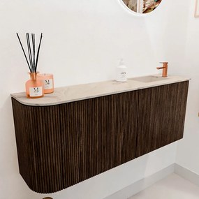 Mondiaz Joya DLux 100cm toiletmeubel ronding links walnut met wastafel faye rechts 1 kraangat frappe