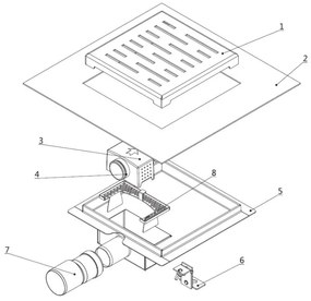 Mueller doucheput met flens en zijuitlaat 15x15cm RVS