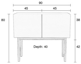Zuiver High On Wood Hoogglans Dressoir Eiken 90 Cm - 90x40x80cm.