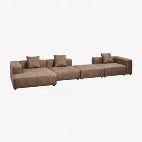 Modulaire Bank Met Linker Chaise Longue, 3-delig Met Hoge Armleuning En Poef (↔︎480 Cm) Bruna Bruin Koffie Suède - Sklum