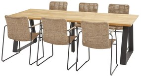 Taste by 4 Seasons Palma eetset naturel met Basso tafel teak blad 240 cm  Tuinset    beige weerbestendig