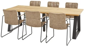 Taste by 4 Seasons Palma tuinset naturel met Basso tafel teak blad 240 cm Tuinset beige weerbestendig