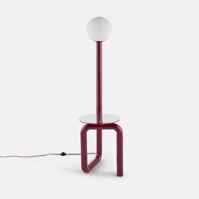 Staande lamp met legplank, van ijzer, opaline en glas, hoogte 149 cm, TEDY