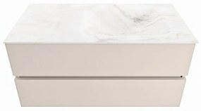 Mondiaz Vica DLux badmeubel 100cm linen 2 lades met wastafel ostra rechts 1 kraangat