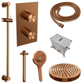 Brauer Stripe inbouw regendouche met 25cm hoofddouche, met plafondarm, glijstang en 3 standen handdouche set 24 koper geborsteld PVD